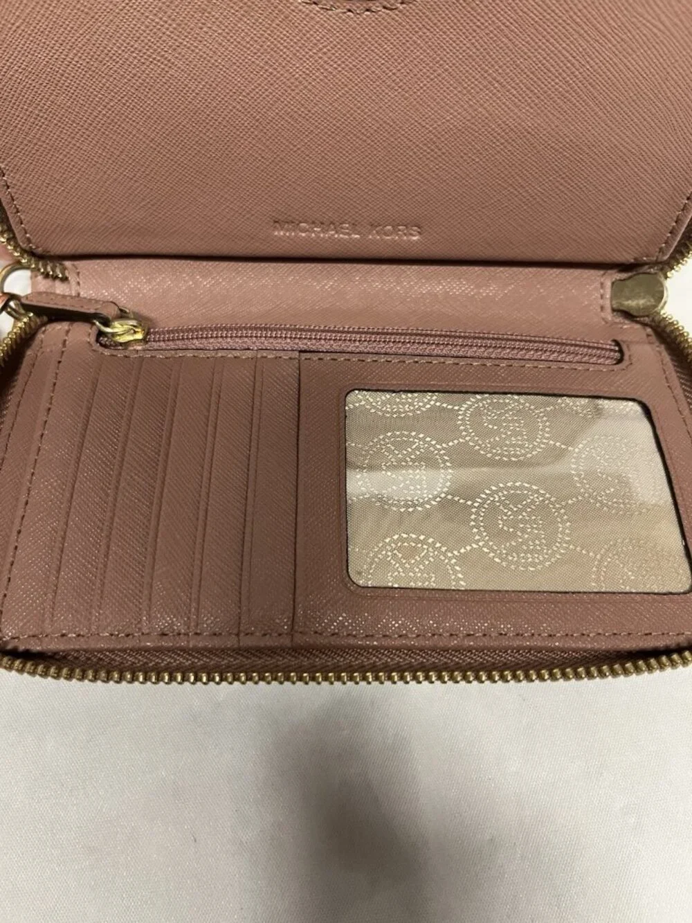 Michael Kors Pink Saffiano Leather Jet Set Wallet with Strap Wristlet